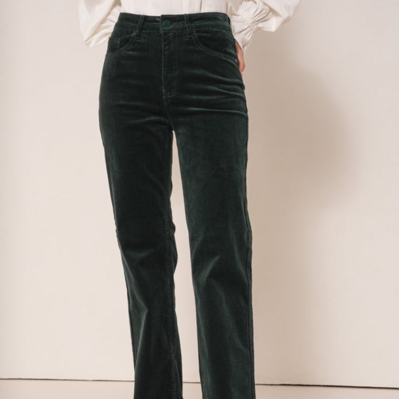 Barbara Alpine green Velvet Wide-Leg Pants